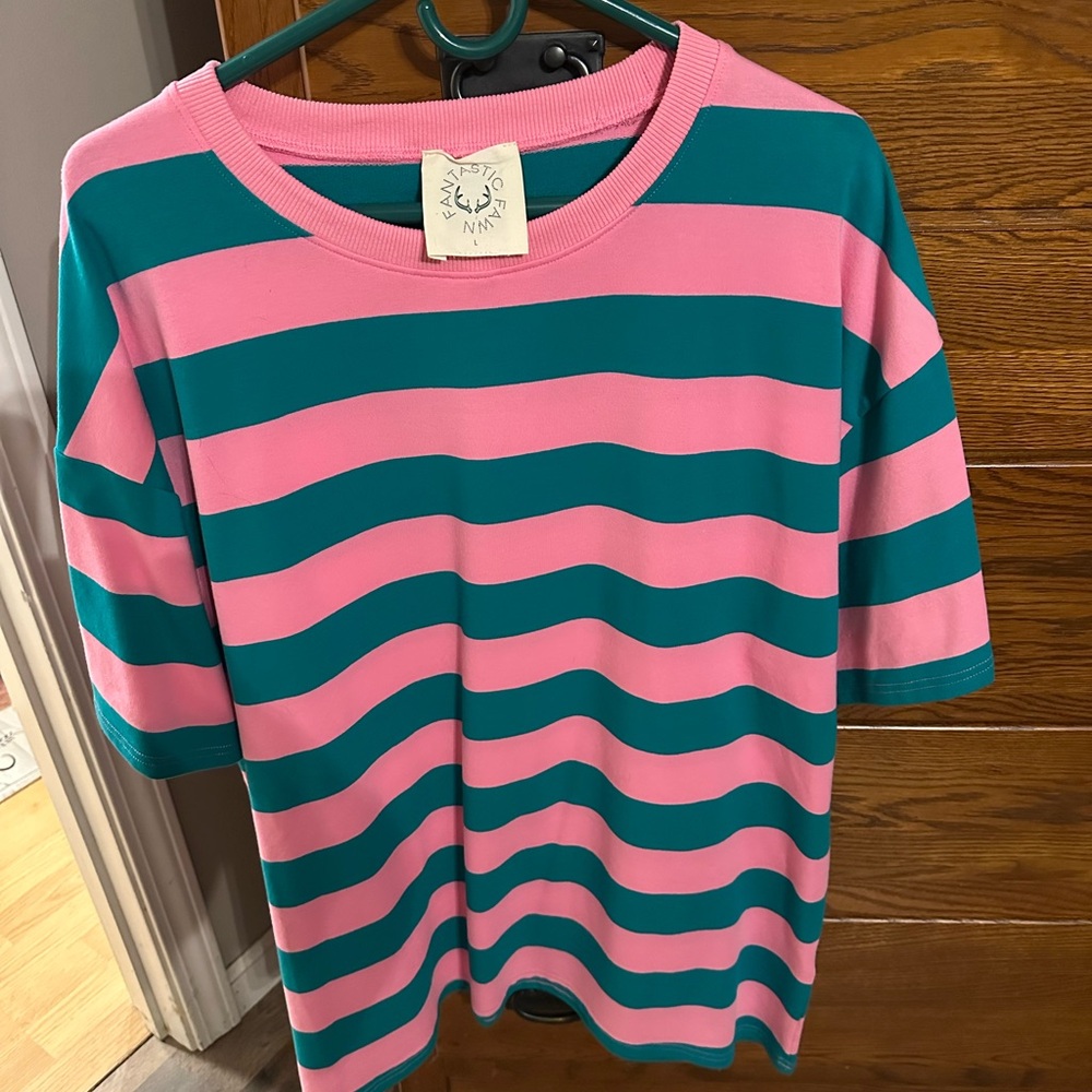 Never worn. Pink and green